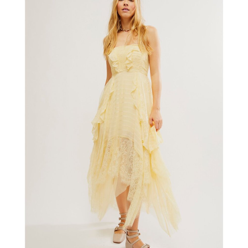 Free People Light Yellow Layered Maxi Dress Like New - Picture 5 of 9